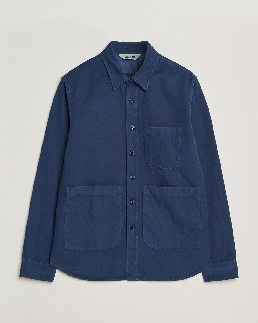 Aspesi Garment Dyed Utility Shirt Dark Blue – Blau