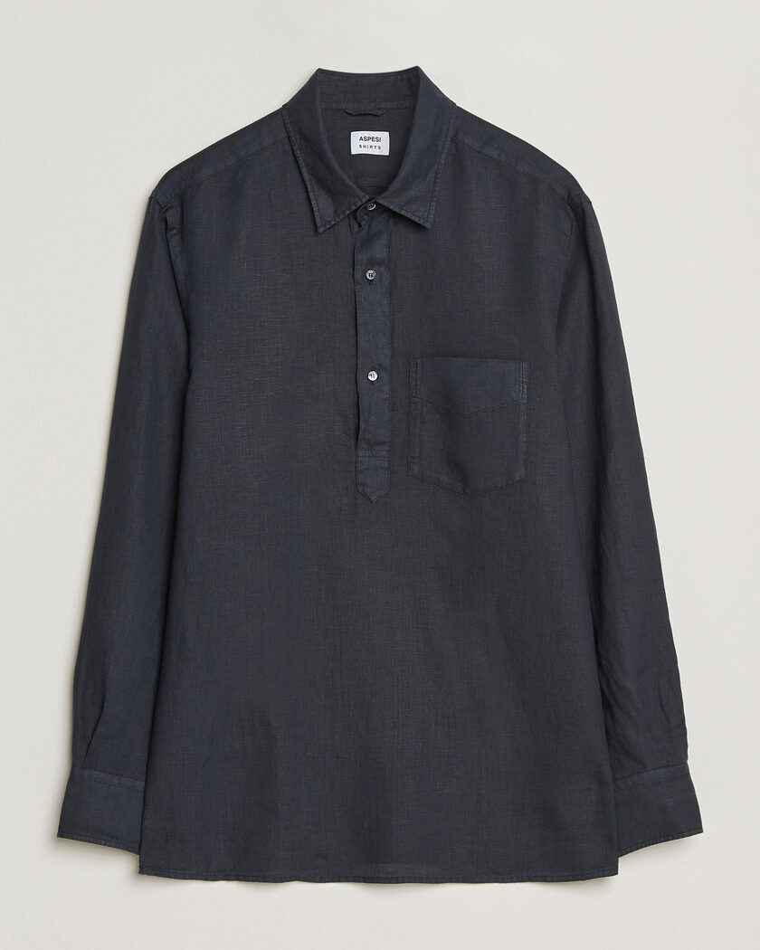 Aspesi Popover Linen Shirt Navy – Blau