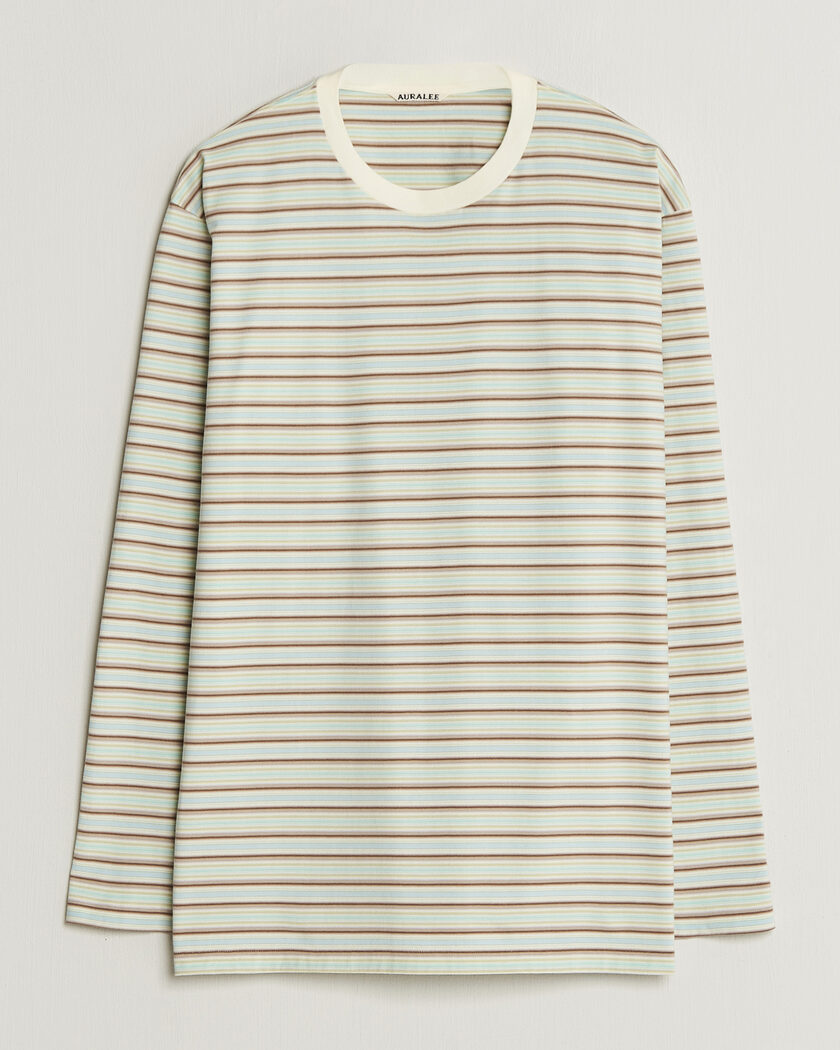 Auralee Long Sleeve Cotton T-Shirt Mint Stripe – Blau