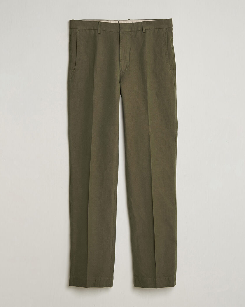 Incotex Regular Fit Cotton/Linen Drill Trousers Military – Grün