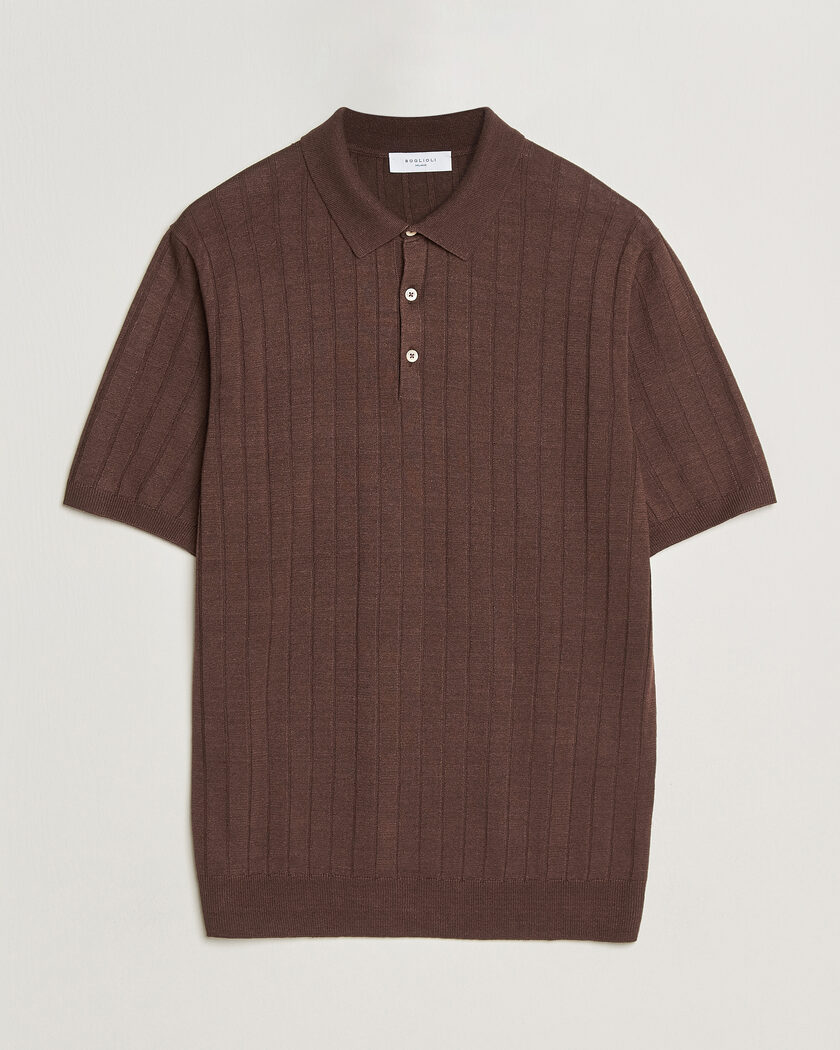 Boglioli Short Sleeve Knitted Rib Polo Brown – Braun