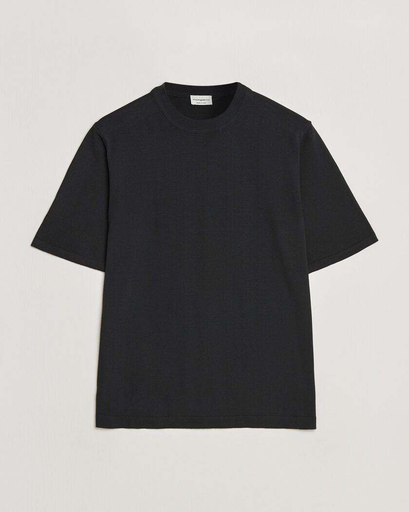 Morgano Knitted Cotton Crepe T-Shirt Black – Schwarz