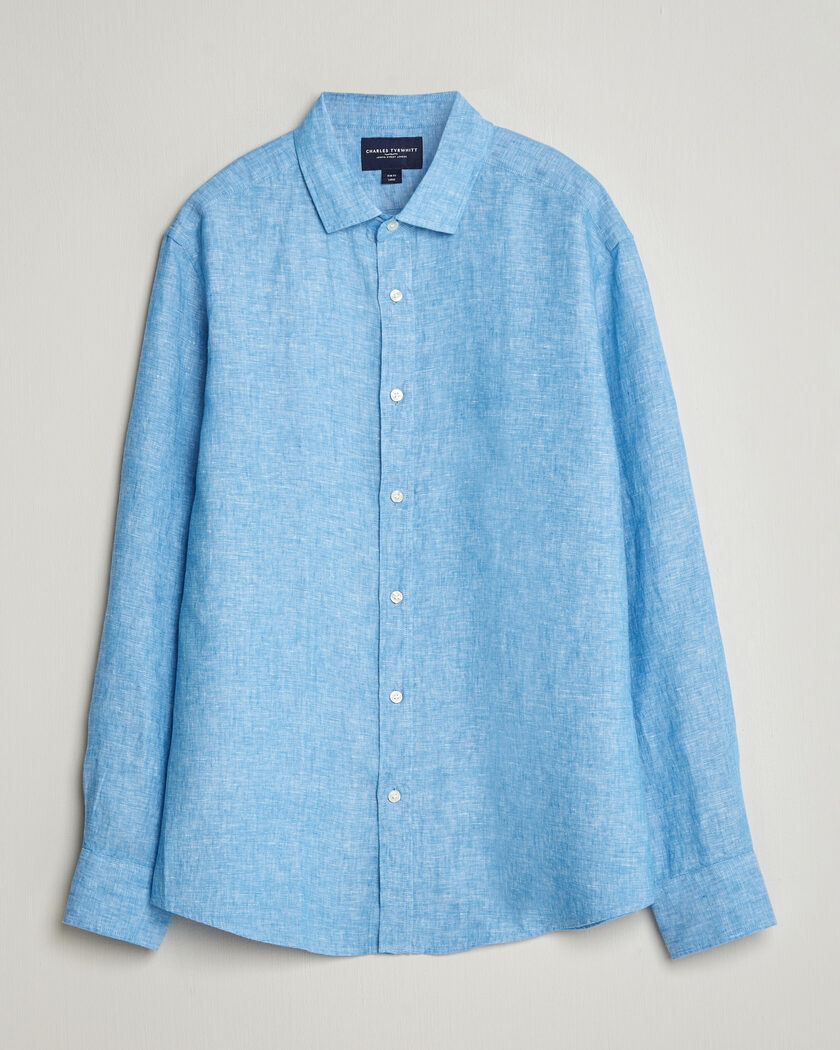 Charles Tyrwhitt Pure Linen Slim Fit Shirt Ocean Blue – Blau