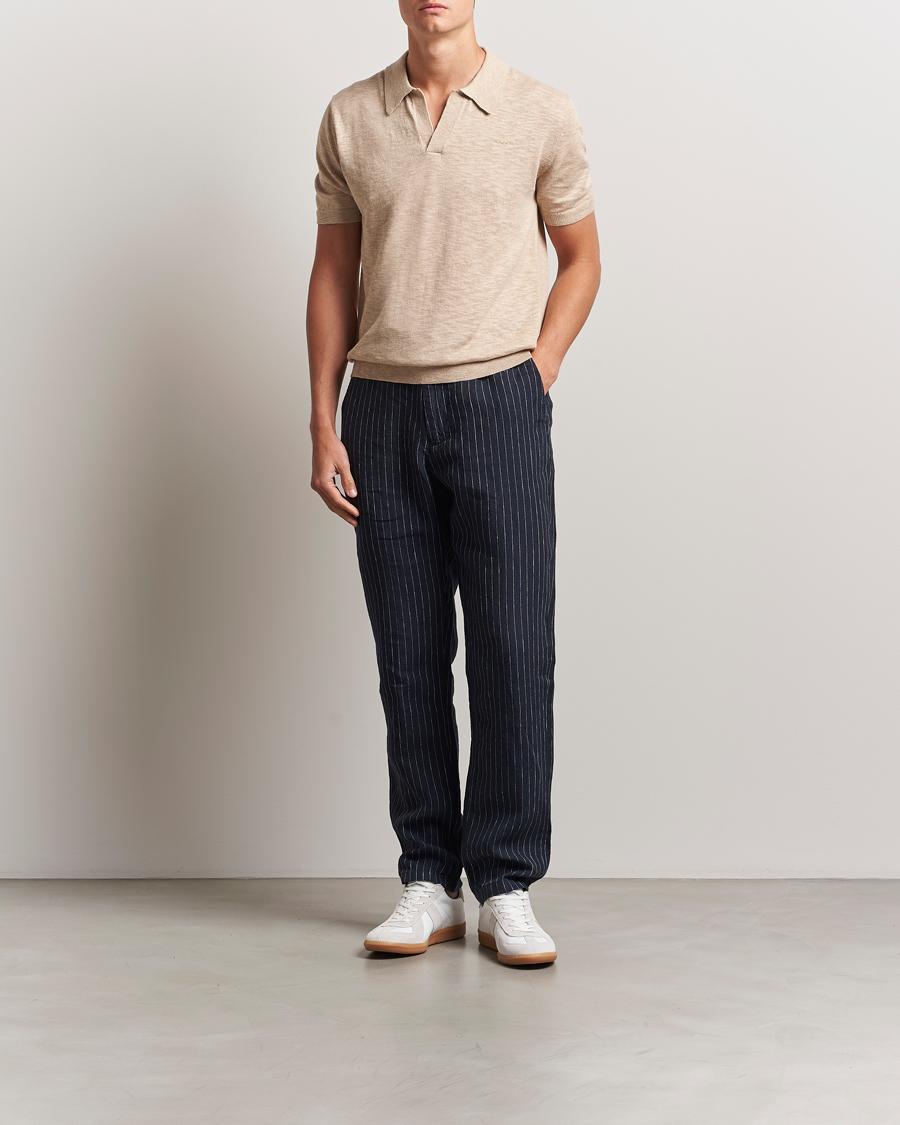 Herren | Hosen | GANT | Relaxed Fit Linen Pinstriped Trousers Darkened Navy