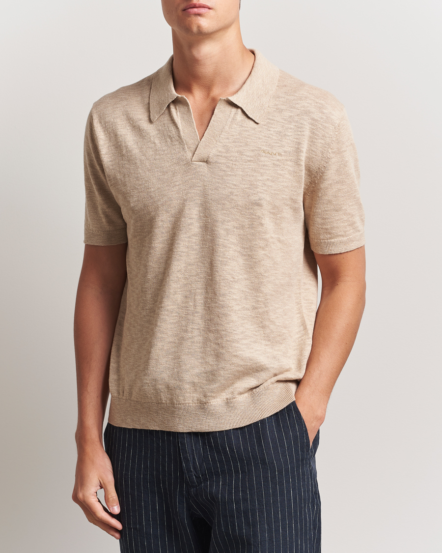 Herren | Poloshirts | GANT | Linen/Cotton Open Collar Polo Dry Sand