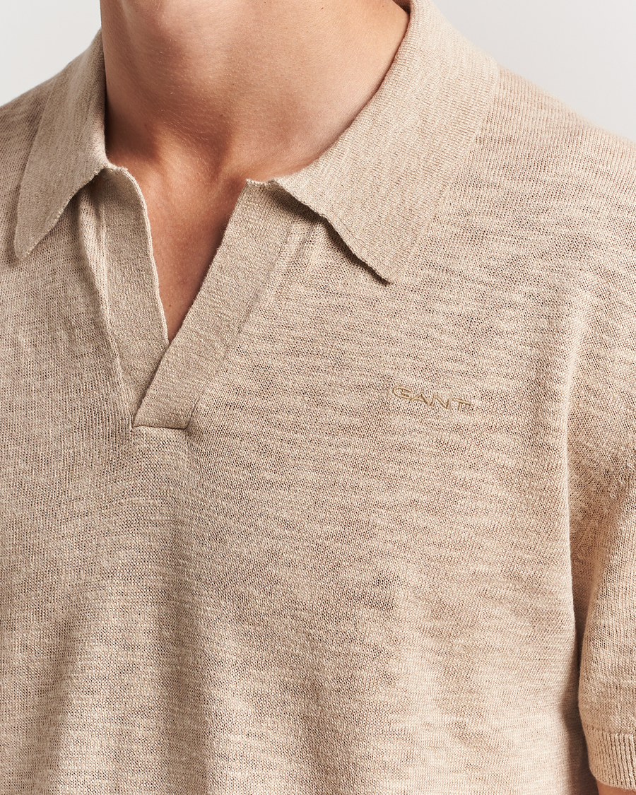 Herren | Poloshirts | GANT | Linen/Cotton Open Collar Polo Dry Sand