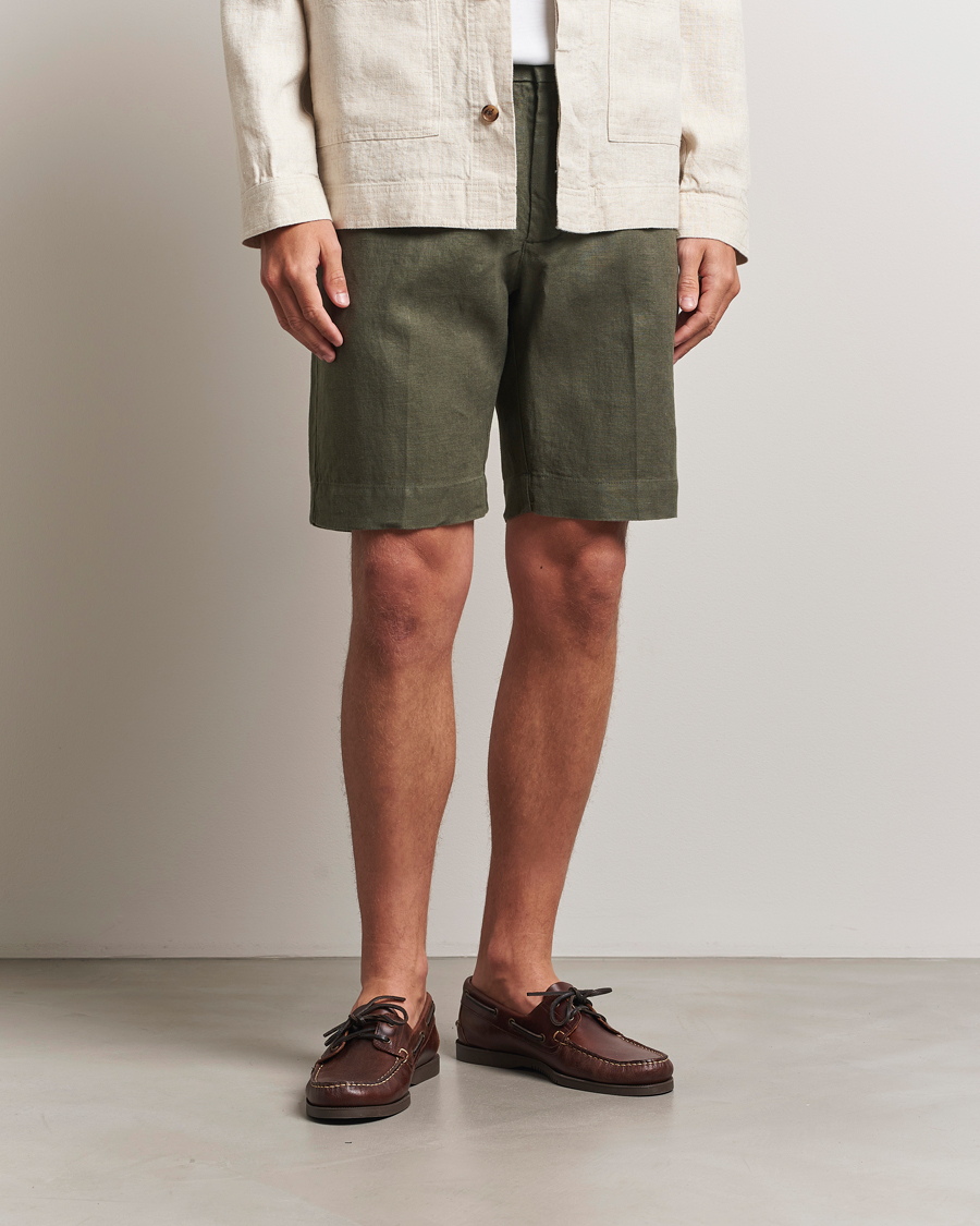 Herren | Shorts | NN07 | Billie Pleated Linen Drawstring Shorts Croc Green