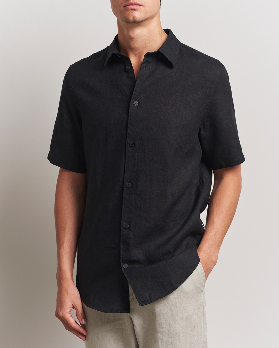 Herren | Hemden | NN07 | Enzo Linen Short Sleeve Shirt Black