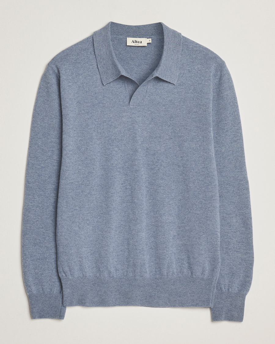 Herren | Pullover | Altea | Long Sleeve Knitted Wool Polo Blue Melange