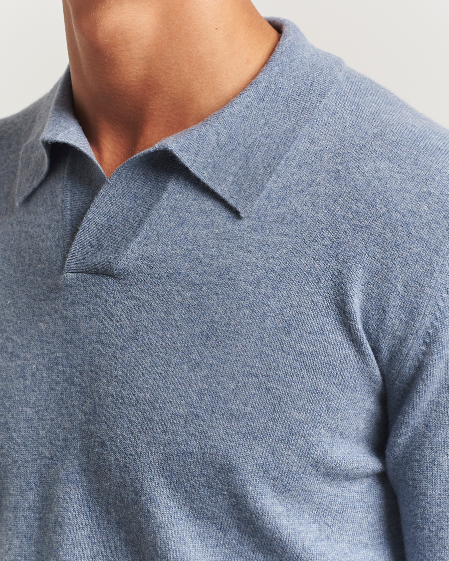 Herren | Pullover | Altea | Long Sleeve Knitted Wool Polo Blue Melange