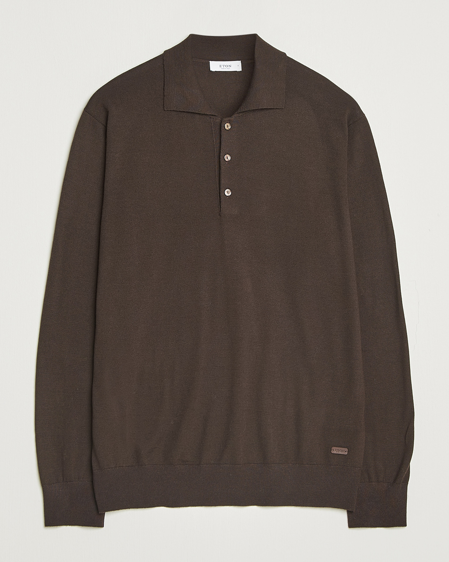Herren | Pullover | Eton | Merino Knitted Polo Dark Brown