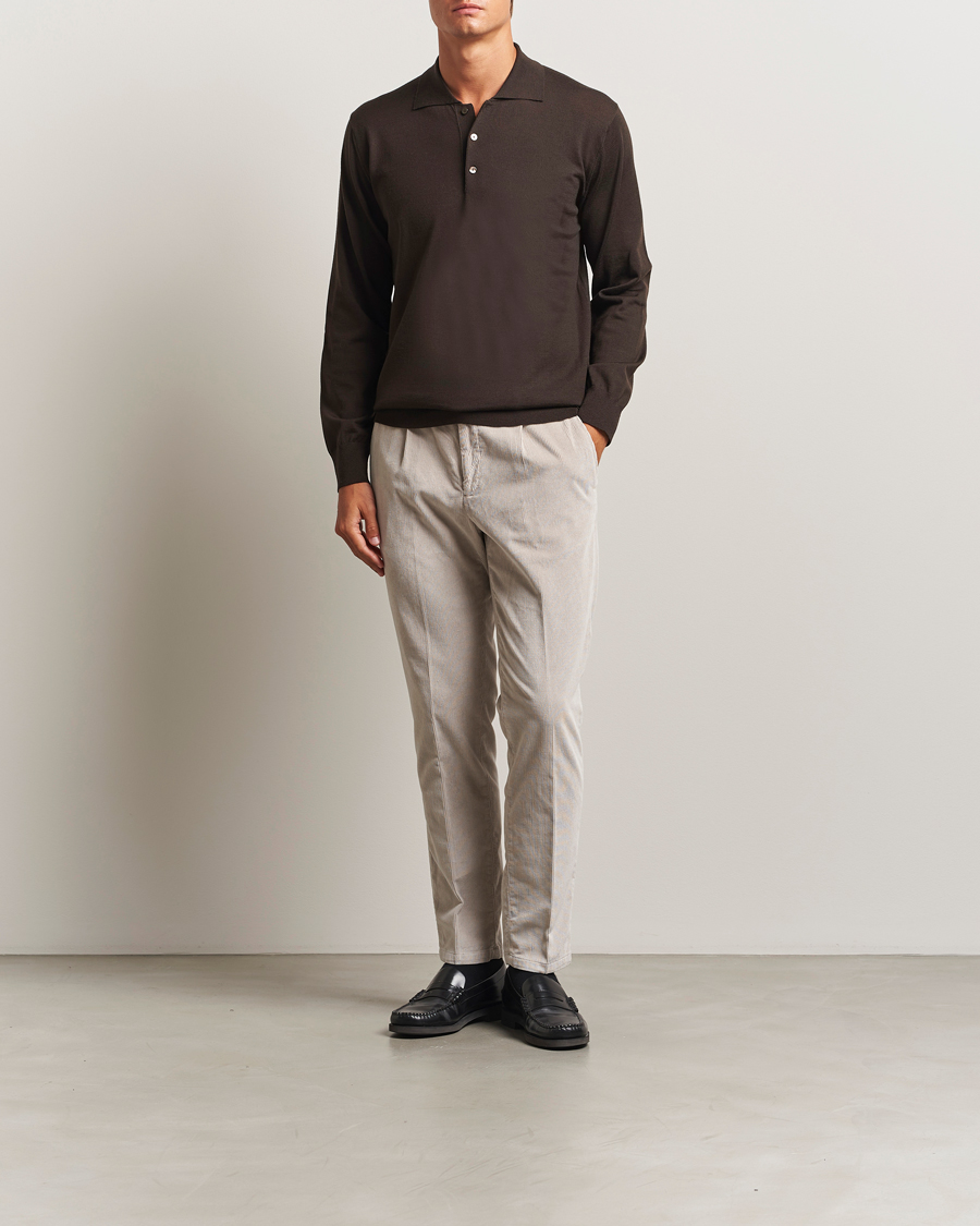 Herren | Pullover | Eton | Merino Knitted Polo Dark Brown