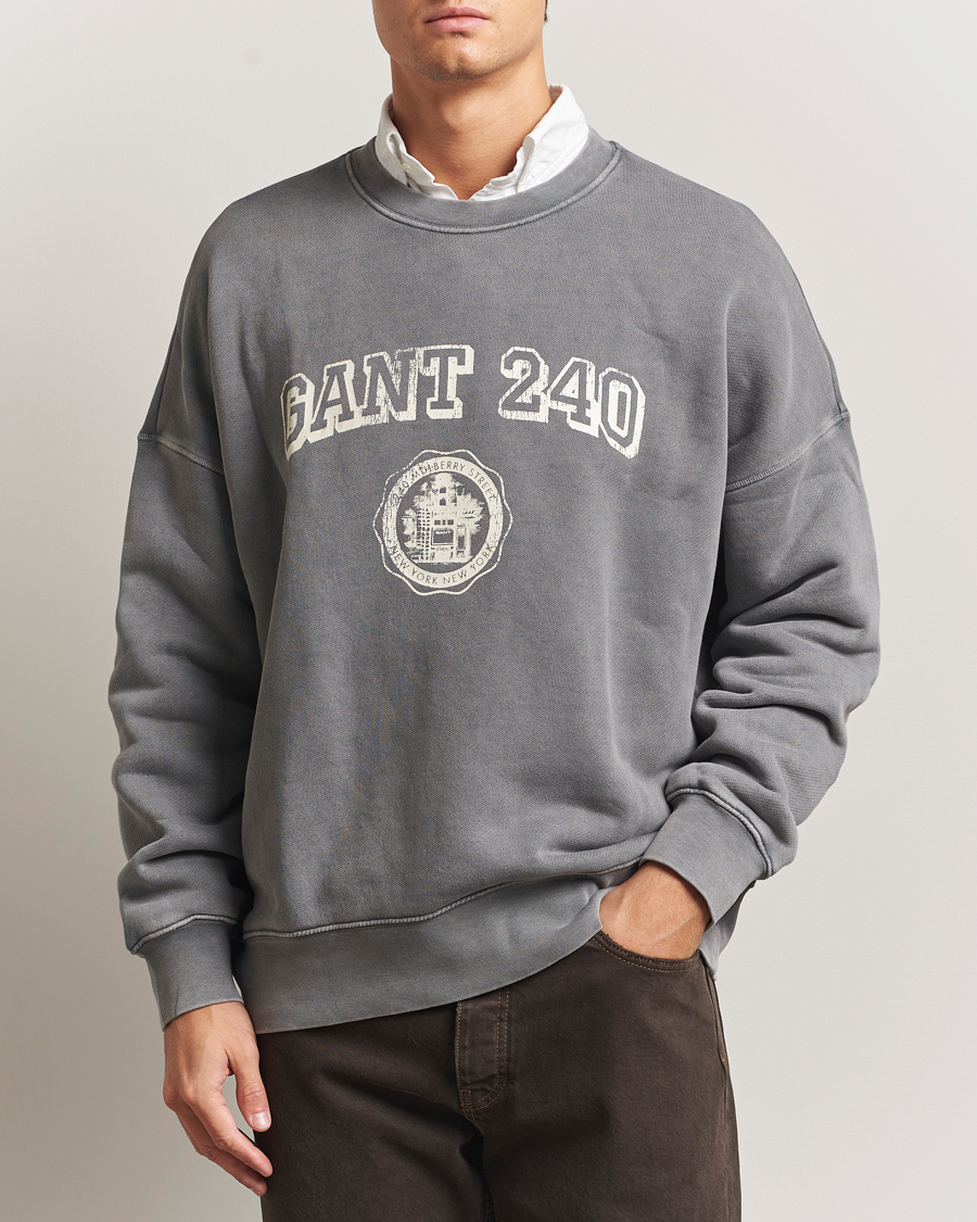 Herren | Pullover | GANT 240 Mulberry Street | Vintage Graphic Crew Neck Sweatshirts Steel Grey