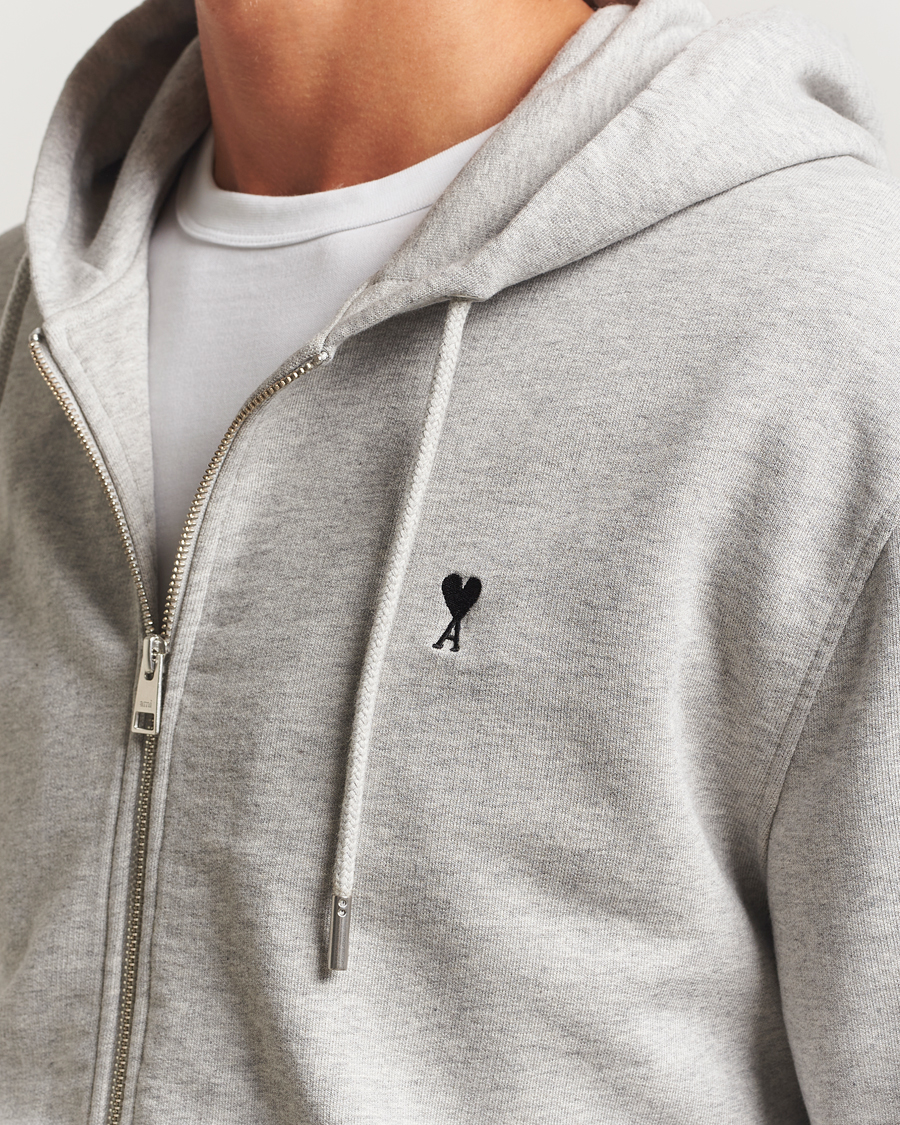 Herren | Pullover | AMI | Black Heart Logo Full Zip Hoodie Grey Heather