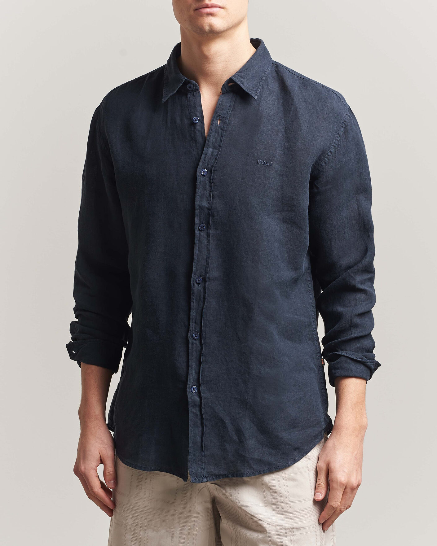 Herren | Hemden | BOSS ORANGE | Relegant Linen Shirt Dark Blue
