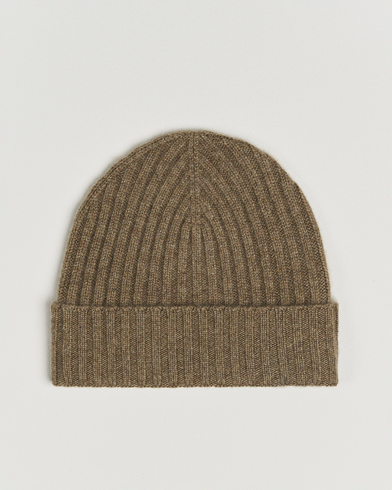 Amanda Christensen Rib Knitted Cashmere Cap Olive Melange – Grün
