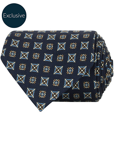  Printed Silk Tie 8 cm Navy