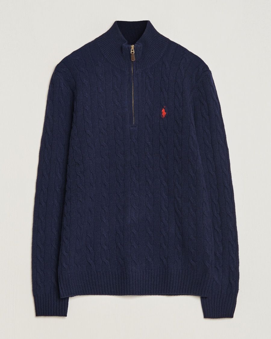 Polo Ralph Lauren Wool/Cashmere Cable Half Zip Hunter Navy – Blau