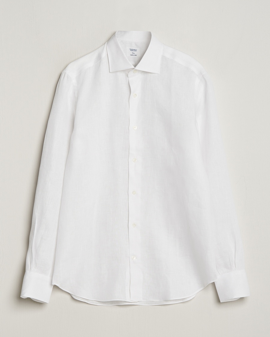 Mazzarelli Soft Linen Cut Away Shirt White – Weiß