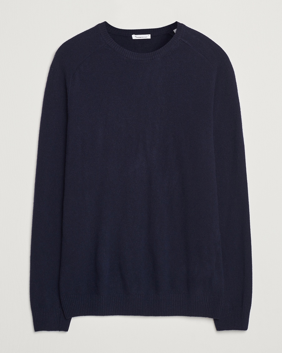 KnowledgeCotton Apparel Lambswool Roundneck Navy – Blau