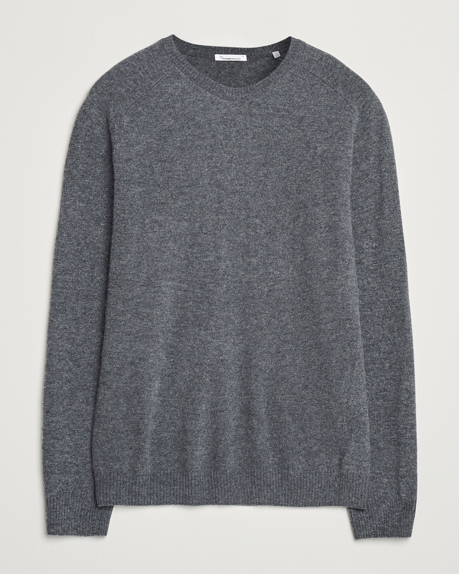 KnowledgeCotton Apparel Lambswool Roundneck Dark Grey – Grau