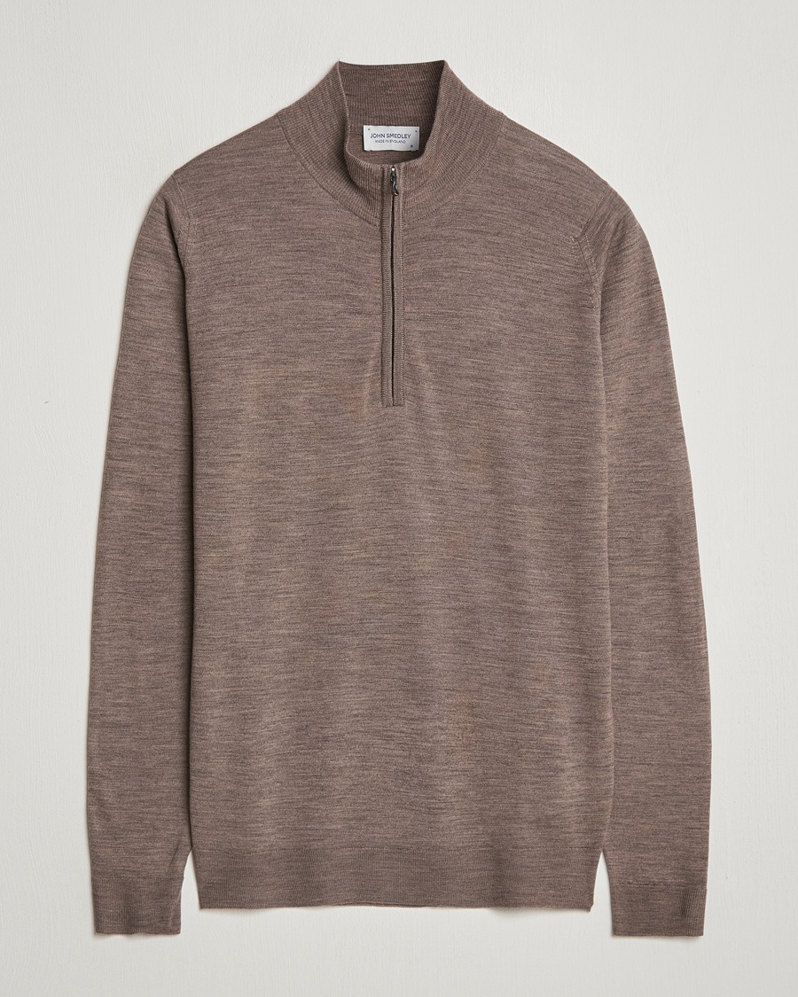 John Smedley Barrow Extra Fine Merino Half Zip Mushroom – Braun