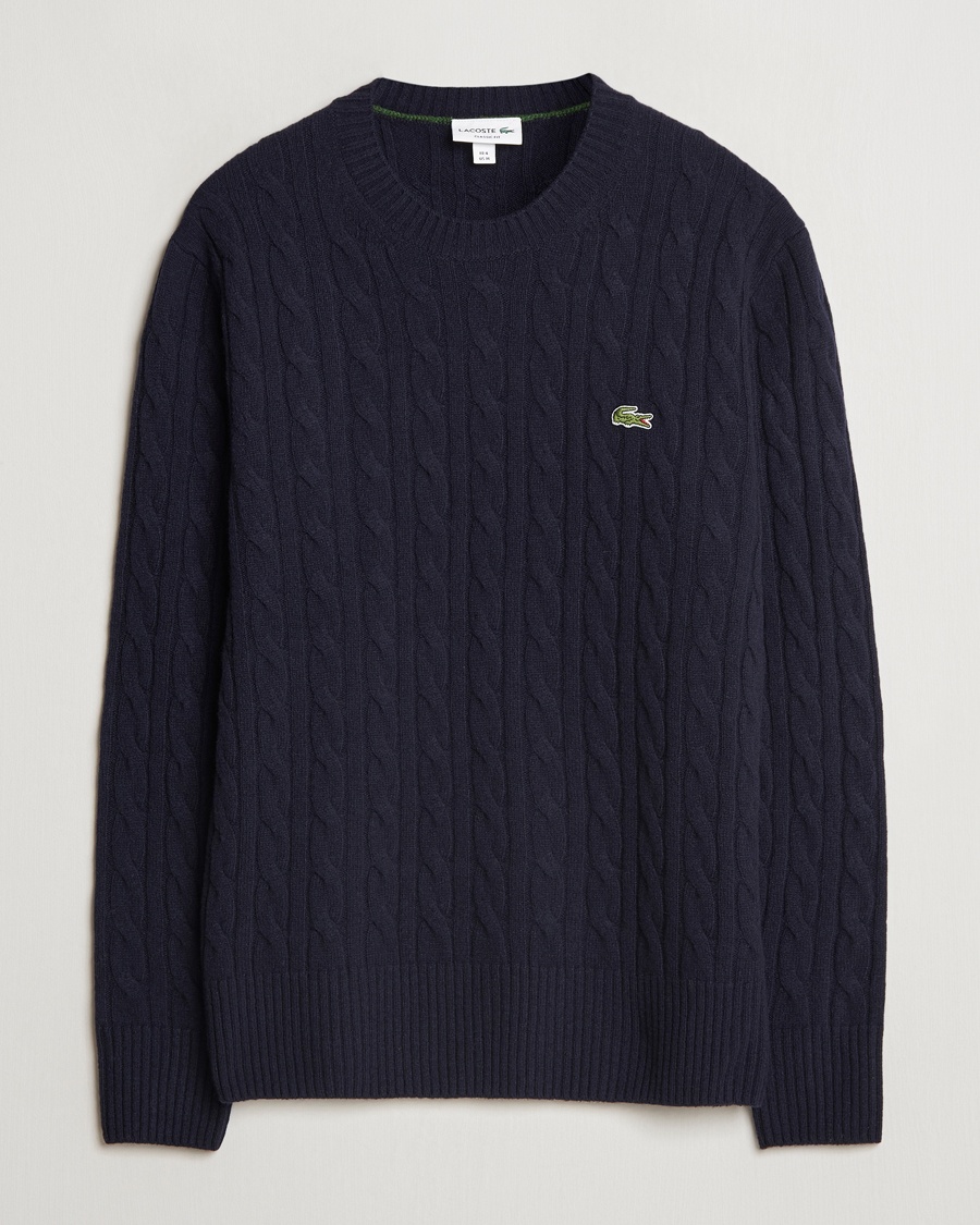 Lacoste Carded Wool Cable Crew Neck Navy – Blau