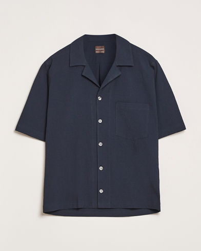 Oscar Jacobson Reg Fit Cuba Seersucker Shirt Navy – Blau