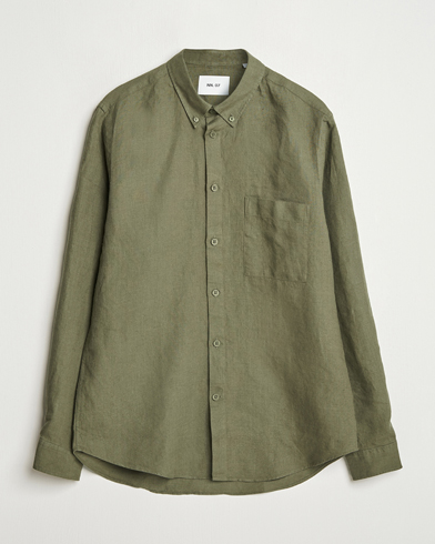 NN07 Arne Linen Button Down Shirt Capers Green – Grün