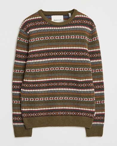 GANT Fair Isle Knitted Crew Neck Sweater Country Green – Grün