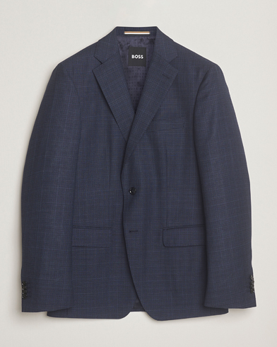 BOSS BLACK Hutson Wool Checked Blazer Open Blue – Blau