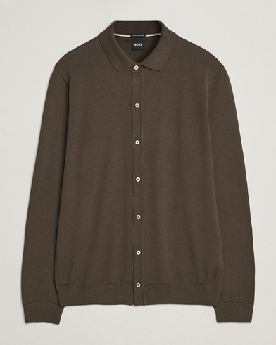 BOSS BLACK Helbert Wool Cardigan Open Green – Grün