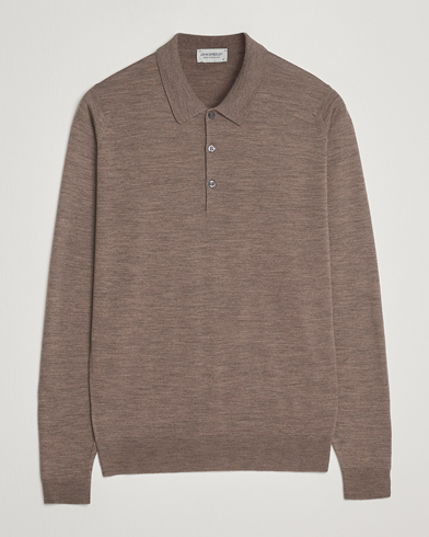 John Smedley Belper Extra Fine Merino Polo Pullover Mushroom Brown – Braun