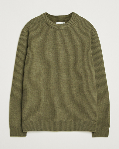 Nudie Jeans August Wool Rib Knitted Sweater Olive – Grün