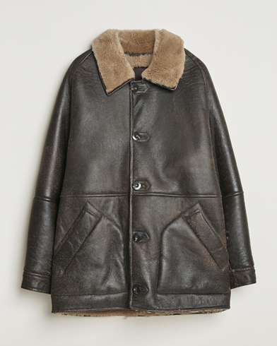 GANT Worn In Leather Shearling Jacket Deep Brown – Braun