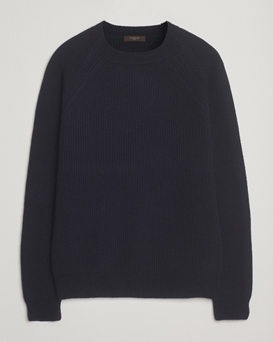 Zanone Fisherman Rib Wool Sweater Navy – Blau