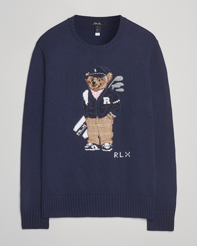 RLX Ralph Lauren Cotton Crew Neck Bear Sweater Refined Navy – Blau