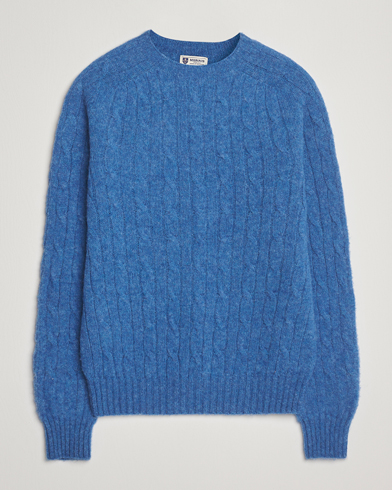 Morris Brushed Cable Sweater Blue – Blau