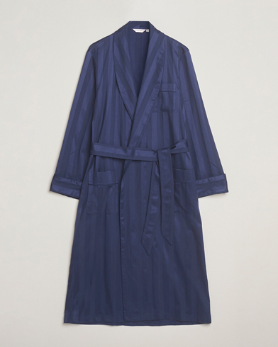 Derek Rose Striped Cotton Dressing Gown Navy – Blau
