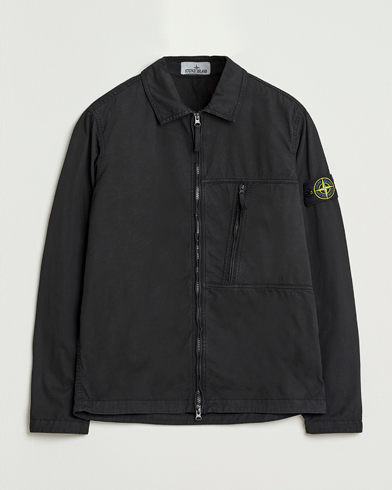 Stone Island Garment Dyed Supima Cotton Zip Overshirt Black – Schwarz