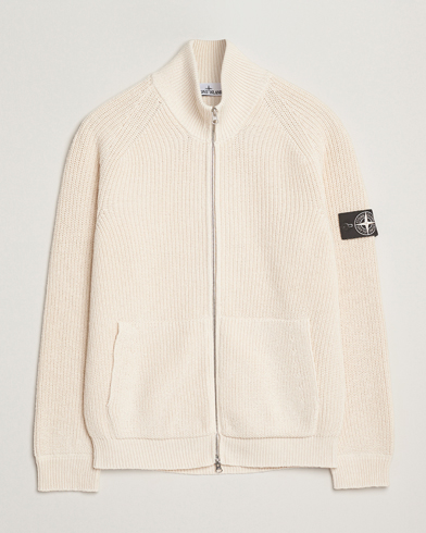 Stone Island RAW Cotton Popcorn Stitch Full Zip Ivory – Weiß