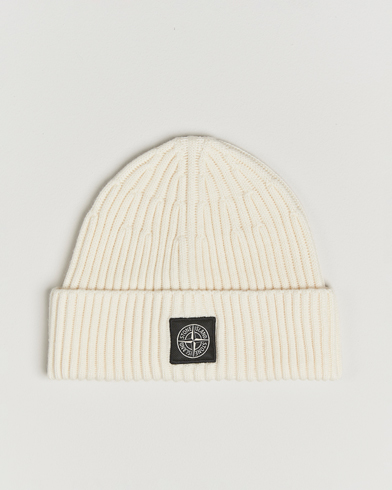 Stone Island Full Rib Wool Beanie Ivory – Weiß