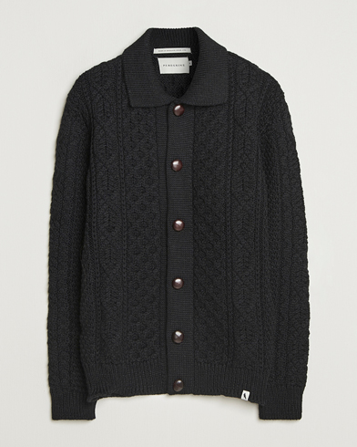 Peregrine Hudson Wool Aran Knitted Cardigan Black – Schwarz