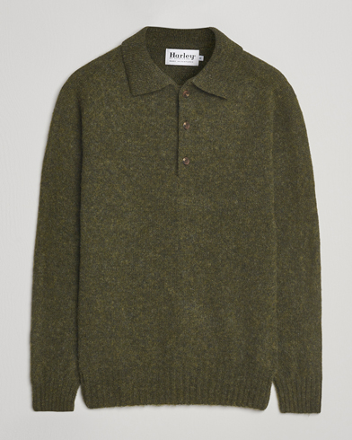 Harley Of Scotland Brushed Supersoft Lambswool Polo Scots Pine – Grün