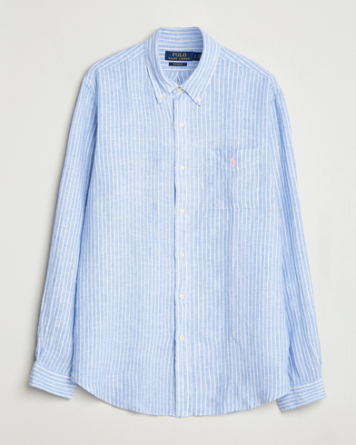 Polo Ralph Lauren Custom Fit Linen Striped Shirt Light Blue/White – Blau