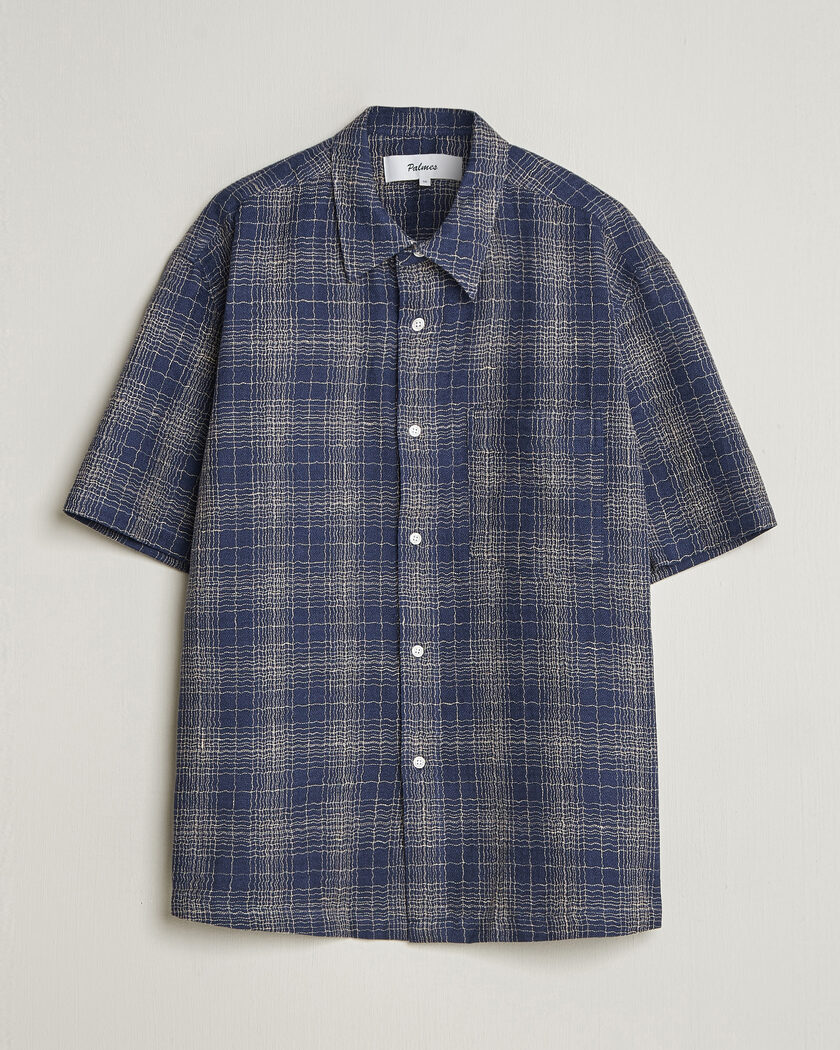 Palmes Cotton/Linen Short Sleeve Shirt Navy Check – Blau