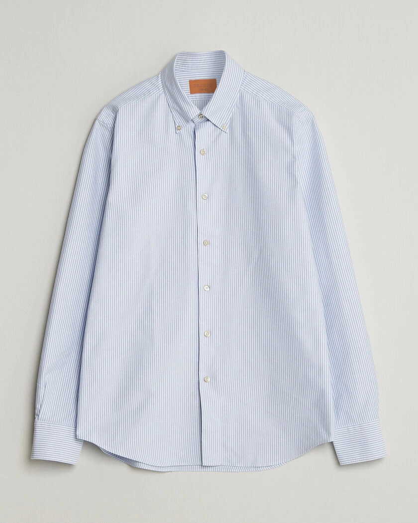 Grigio Oxford Button Down Shirt Light Blue Stripe – Blau