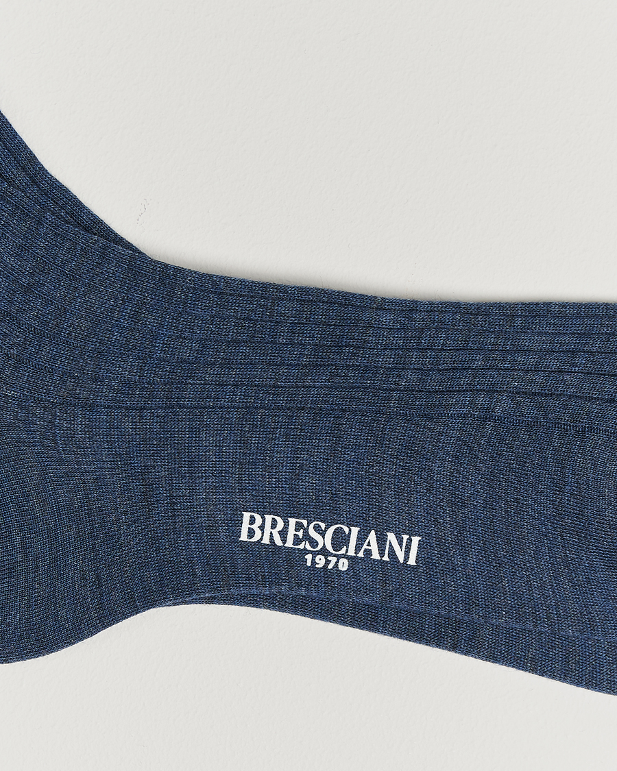 Herren |  | Bresciani | Wool/Nylon Ribbed Short Socks Blue Melange