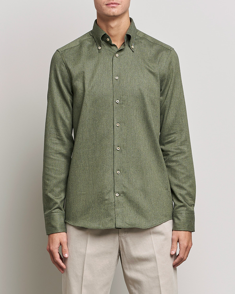 Herren |  | Stenströms | Slimline Flannel Shirt Dark Green