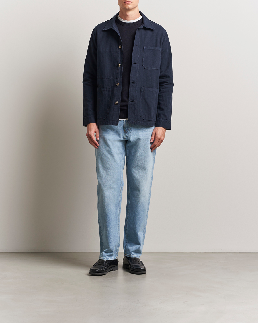 Herren | Jacken | A Day's March | Herringbone Overshirt Navy